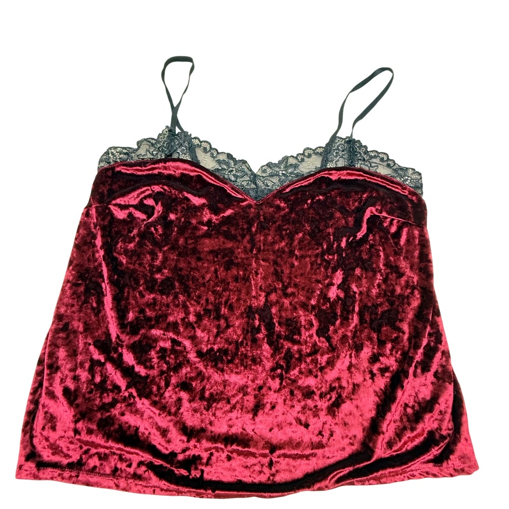 Ann Summers Burgundy Velvet Lace Trim Camisole Top Size M y2k whimsigoth
